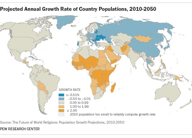Projected Annual Growth Rate of Country Populations, 2010-2050